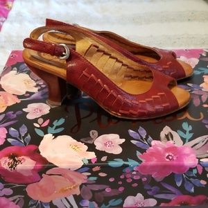 Red Leather Peep Toe Heels 8M NWOT